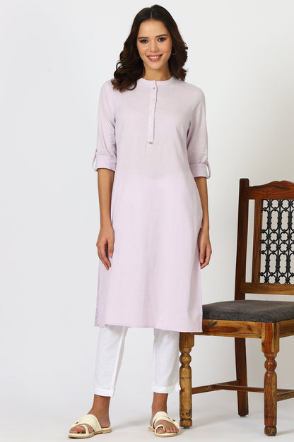 W for Woman Lilac Mandarin Collar Cotton Blend Straight Kurta With W Branding