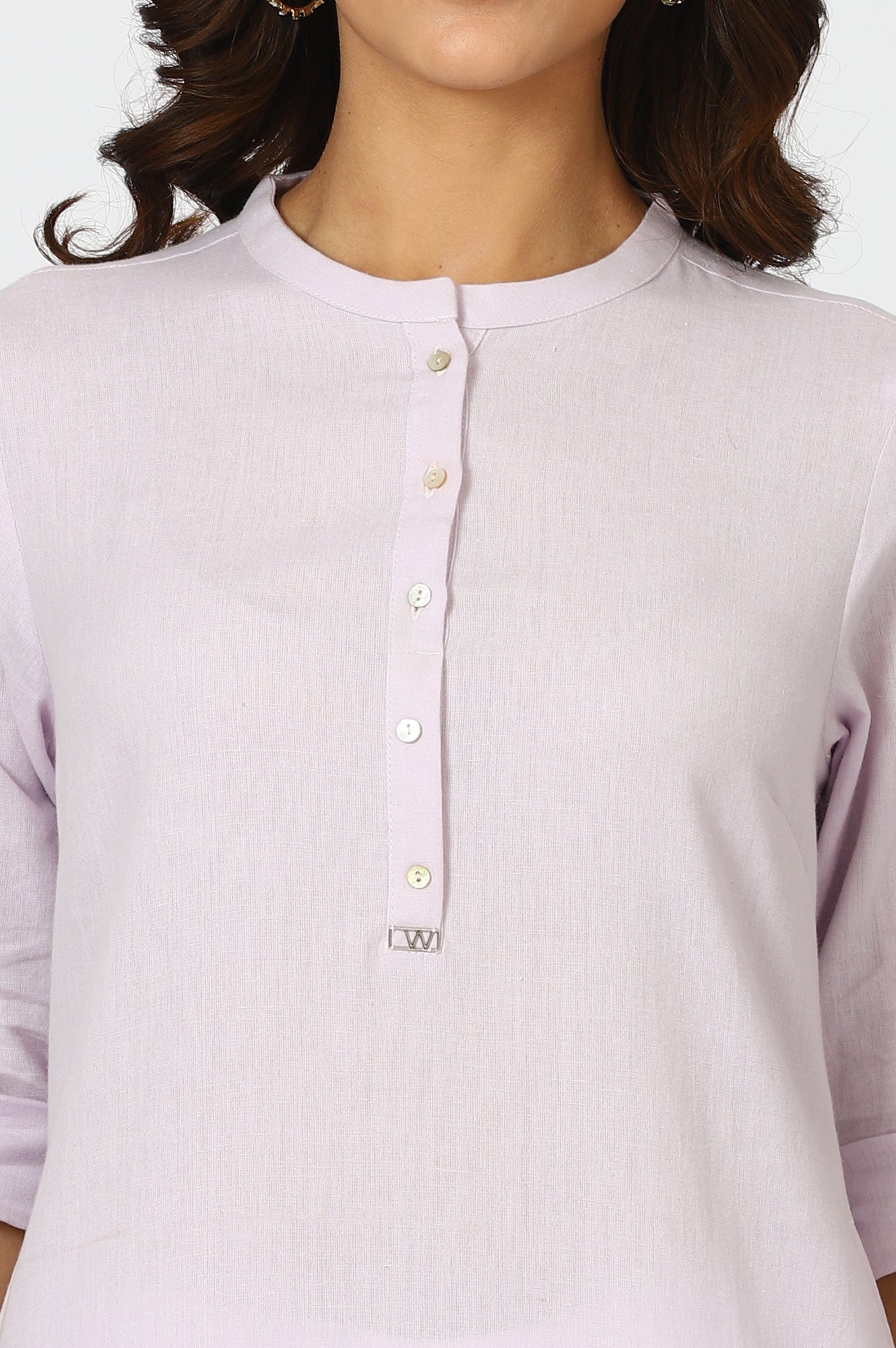 W for Woman Lilac Mandarin Collar Cotton Blend Straight Kurta With W Branding