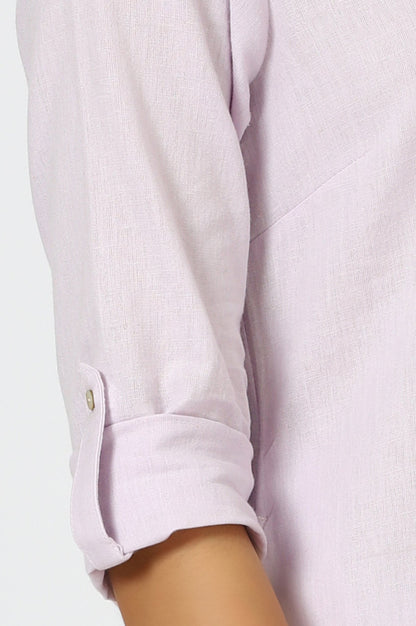 W for Woman Lilac Mandarin Collar Cotton Blend Straight Kurta With W Branding