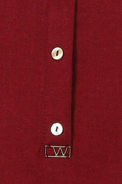 W for Woman Maroon Mandarin Collar Cotton Blend Straight Kurta With W Branding