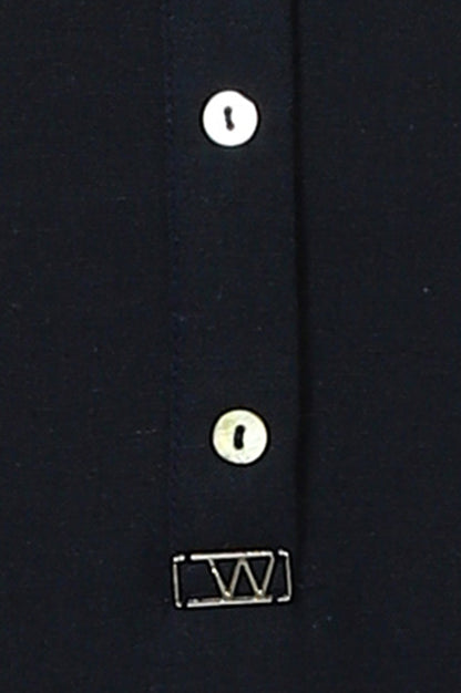 W for Woman Navy Blue Mandarin Collar Cotton Blend Straight Kurta With W Branding