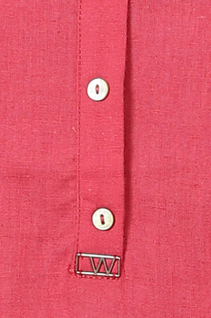 W for Woman Pink Mandarin Collar Cotton Blend Straight Kurta With W Branding