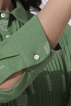 W for Woman Green Dobby Polka Dot Dress And Pants Set