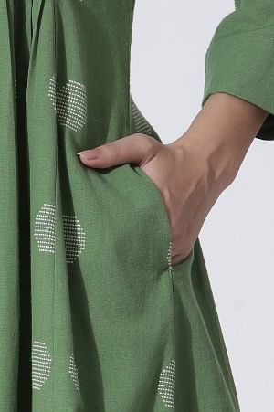 W for Woman Green Dobby Polka Dot Dress And Pants Set