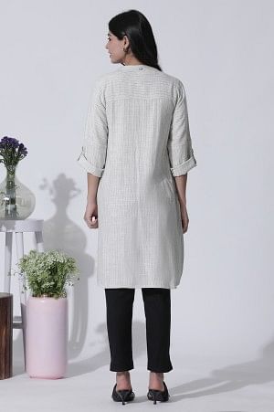 W for Woman Off-White Striped Yar-Dyed Shirt Kurta And Pants Set