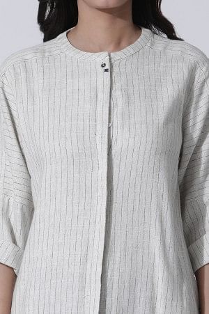 W for Woman Off-White Striped Yar-Dyed Shirt Kurta And Pants Set
