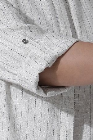 W for Woman Off-White Striped Yar-Dyed Shirt Kurta And Pants Set