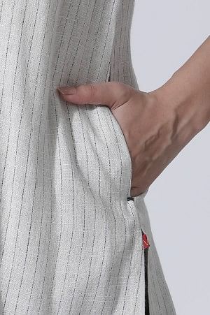 W for Woman Off-White Striped Yar-Dyed Shirt Kurta And Pants Set