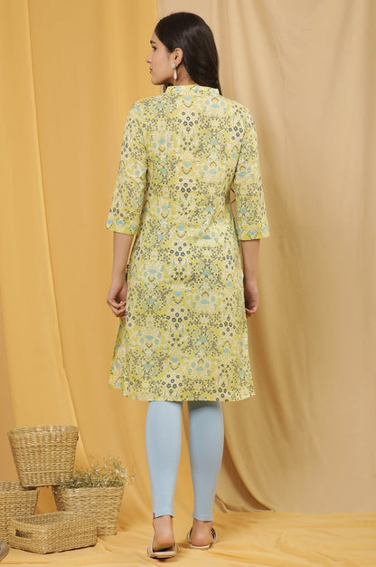 W for Woman Green Printed Kurta And Tights Set