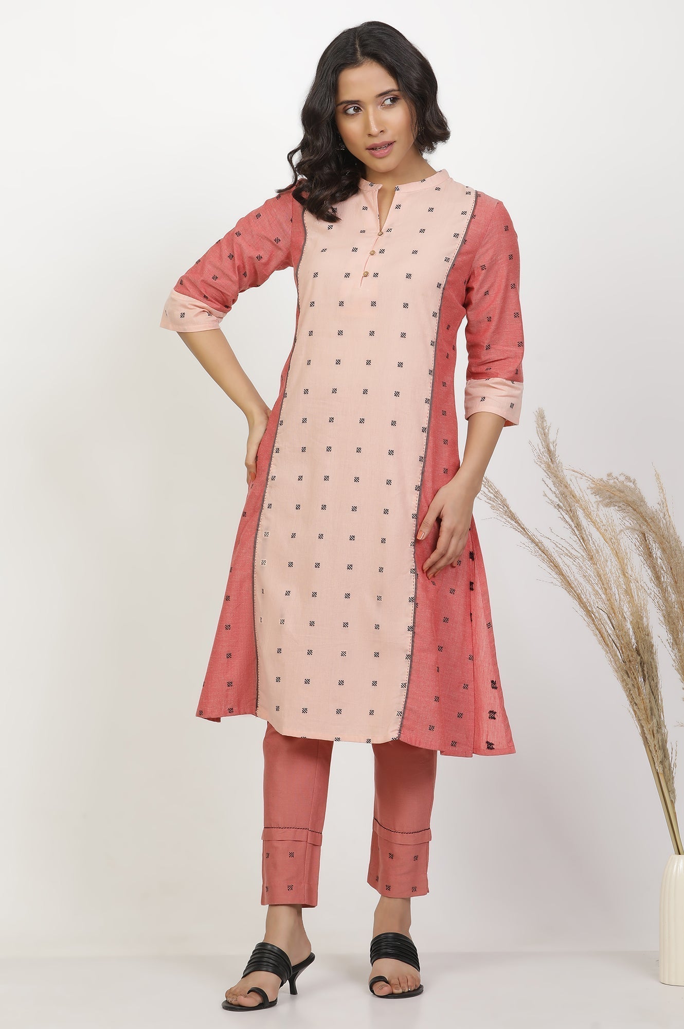W for Woman Light Red Straight Kurta And Pants Set