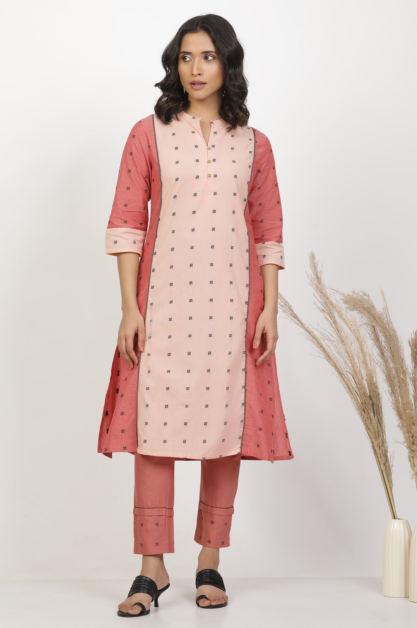 W for Woman Light Red Straight Kurta And Pants Set