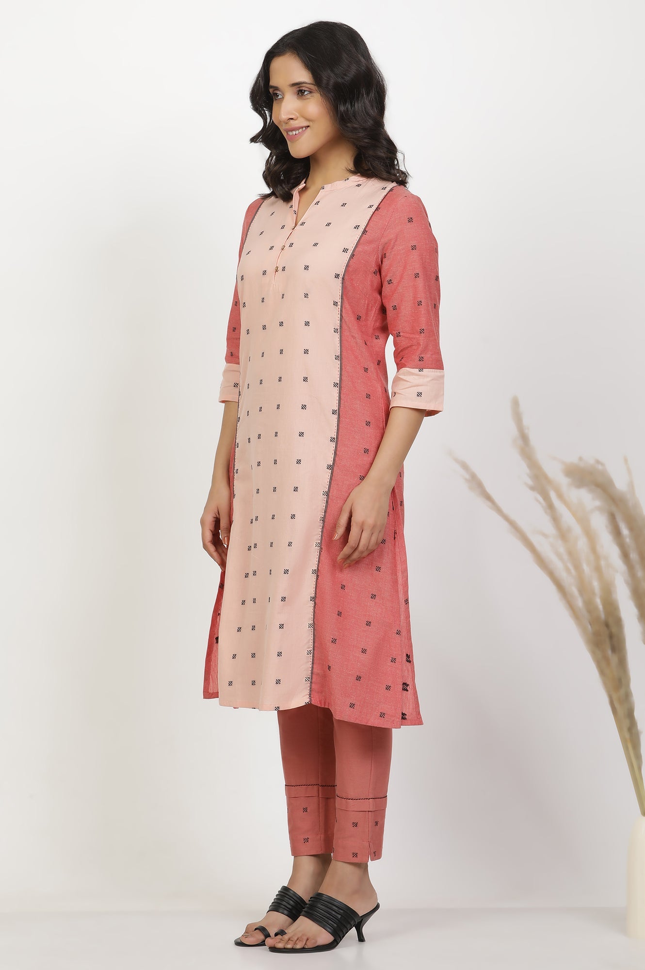 W for Woman Light Red Straight Kurta And Pants Set