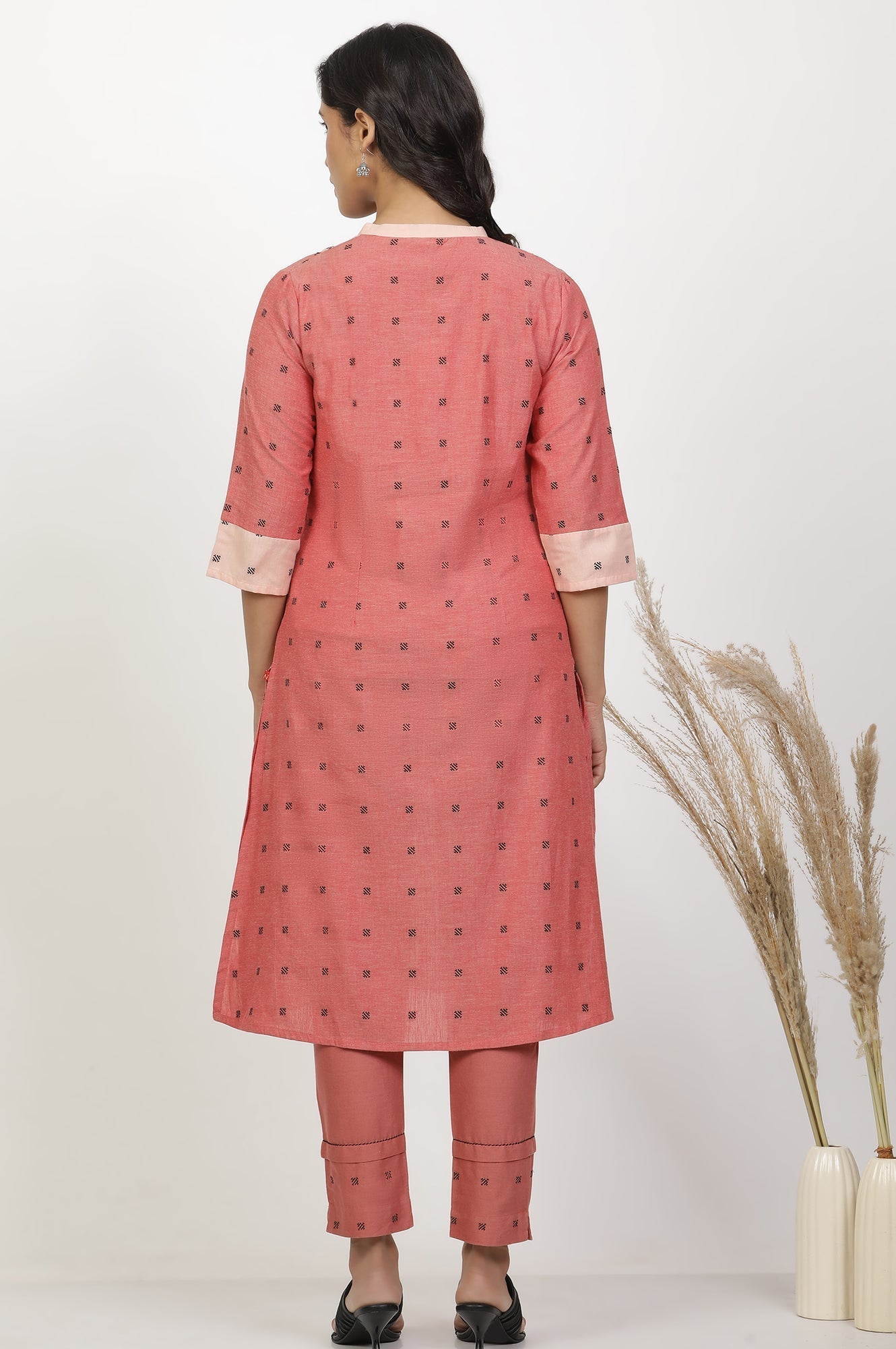 W for Woman Light Red Straight Kurta And Pants Set