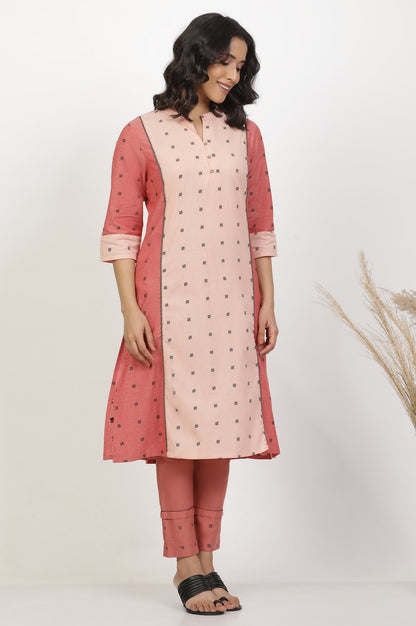 W for Woman Light Red Straight Kurta And Pants Set