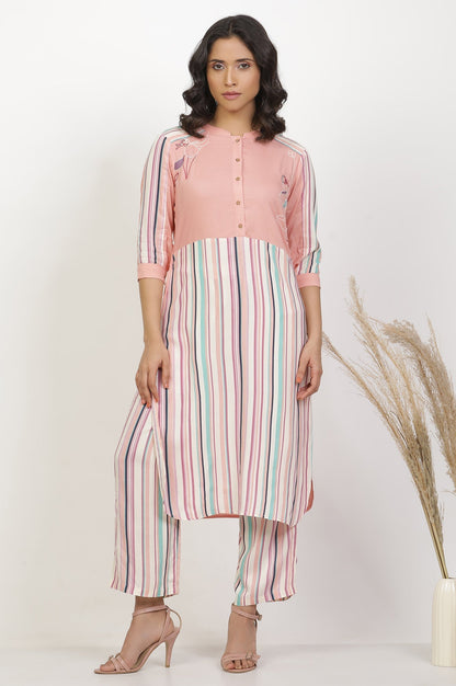 W for Woman Peach Multi-Coloured Kurta And Parallel Pants Set
