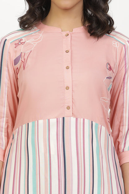 W for Woman Peach Multi-Coloured Kurta And Parallel Pants Set