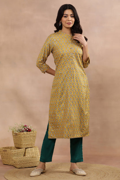 W for Woman Mustard Glitter Printed Kurta And Slim Pants Set