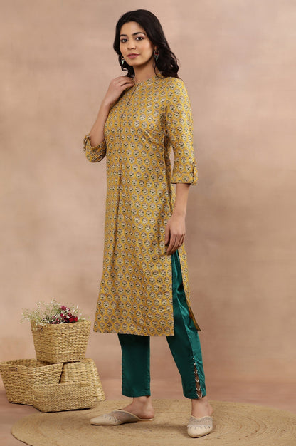 W for Woman Mustard Glitter Printed Kurta And Slim Pants Set