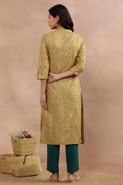 W for Woman Mustard Glitter Printed Kurta And Slim Pants Set