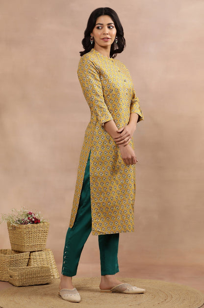 W for Woman Mustard Glitter Printed Kurta And Slim Pants Set