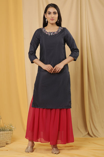 W for Woman Blue Embroidered Kurta And Sharara Set
