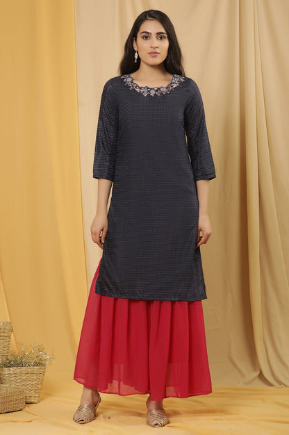 W for Woman Blue Embroidered Kurta And Sharara Set