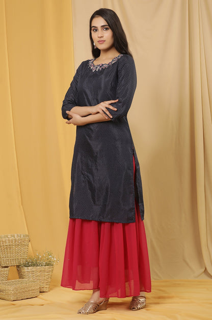 W for Woman Blue Embroidered Kurta And Sharara Set