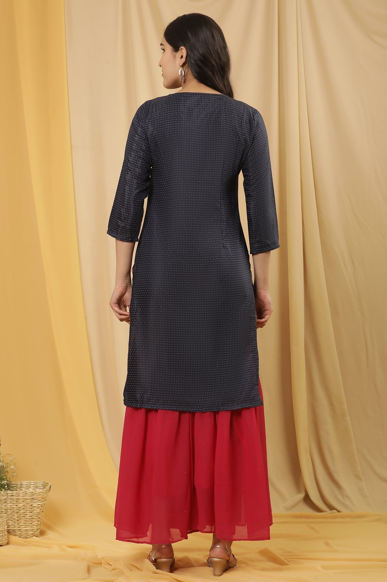 W for Woman Blue Embroidered Kurta And Sharara Set