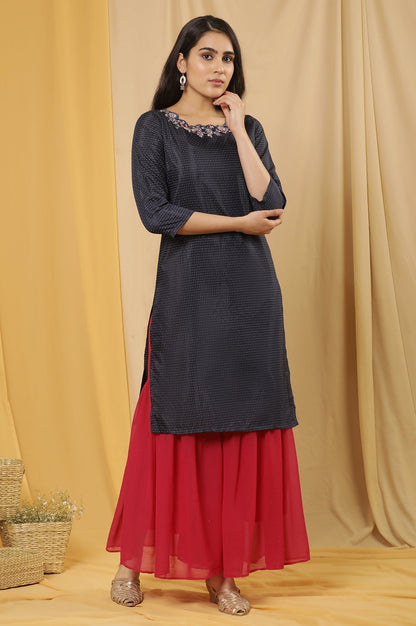 W for Woman Blue Embroidered Kurta And Sharara Set