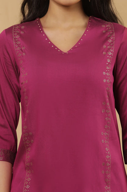 W for Woman Magenta Mukaish Kurta And Printed Skirt Set