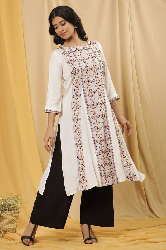 W for Woman White Printed Kurta And Flared Pants Set