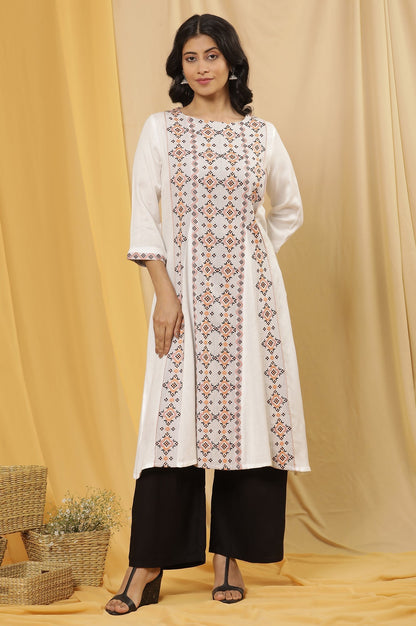 W for Woman White Printed Kurta And Flared Pants Set