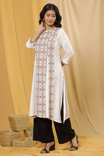 W for Woman White Printed Kurta And Flared Pants Set