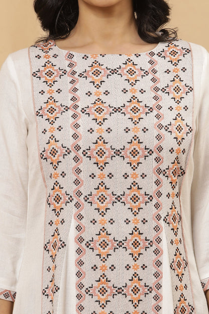 W for Woman White Printed Kurta And Flared Pants Set