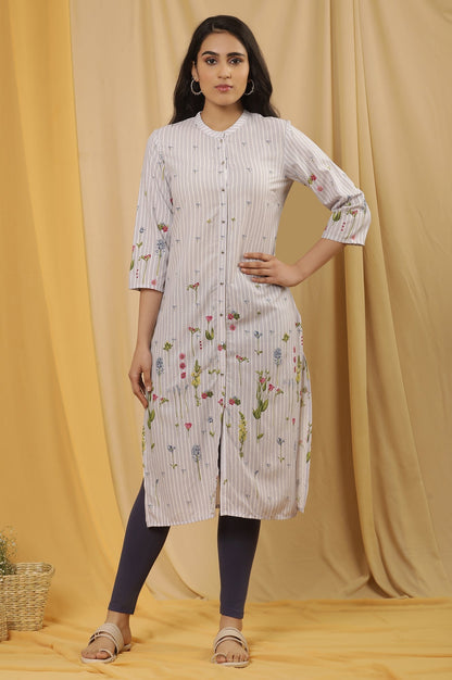W for Woman Blue Floral Printed Kurta And Tights Set