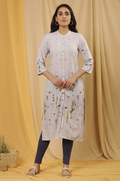 W for Woman Blue Floral Printed Kurta And Tights Set