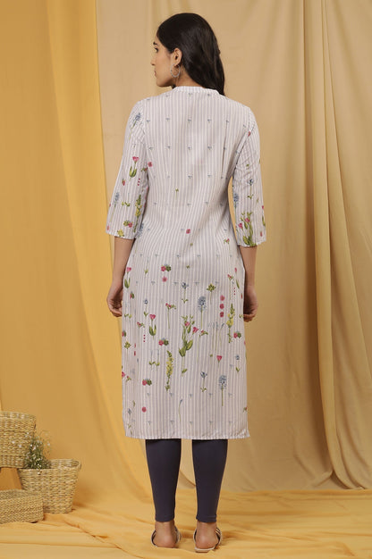 W for Woman Blue Floral Printed Kurta And Tights Set