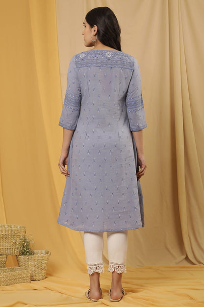 W for Woman Blue Printed A-Line Kurta And Pants Set
