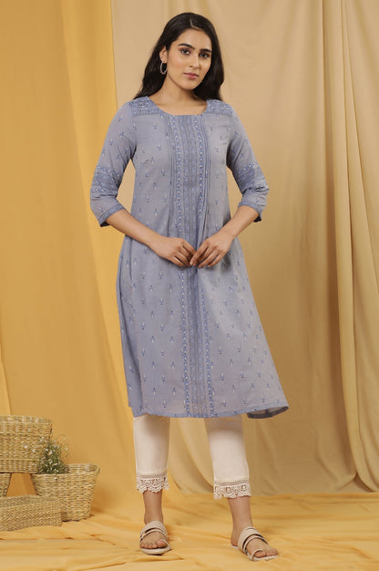 W for Woman Blue Printed A-Line Kurta And Pants Set