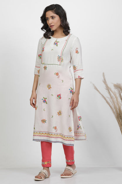 W for Woman White Floral Printed Kurta And Pants Set