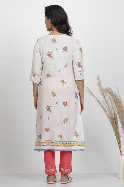 W for Woman White Floral Printed Kurta And Pants Set