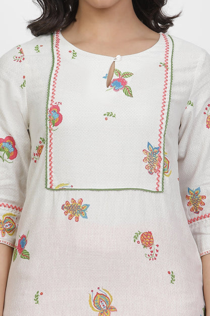 W for Woman White Floral Printed Kurta And Pants Set