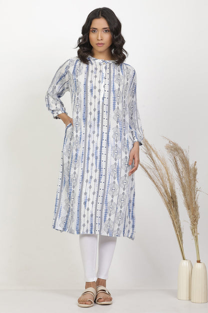 W for Woman White And Blue Printed Kurta And Pants Set
