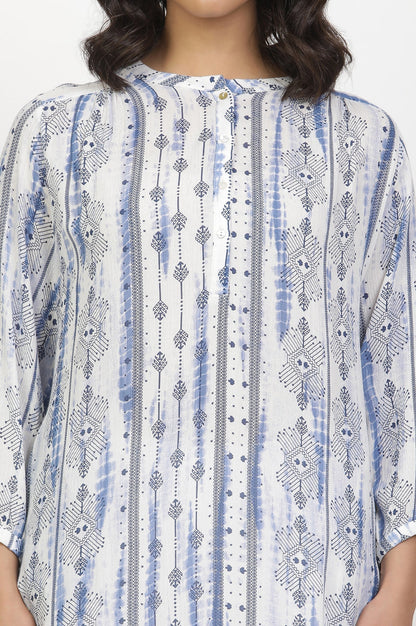 W for Woman White And Blue Printed Kurta And Pants Set