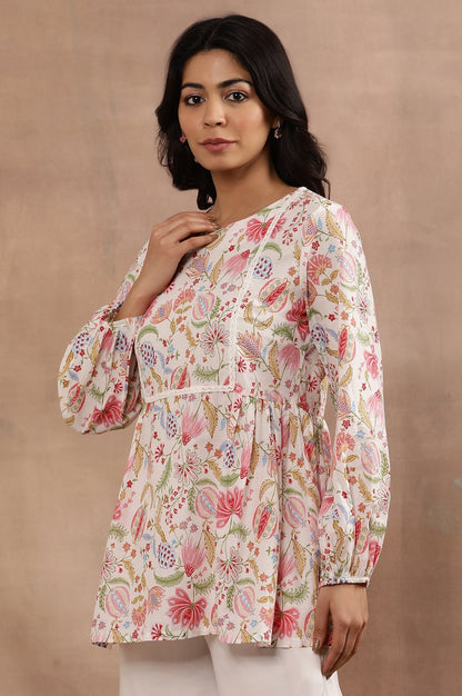 W for Woman White Floral Printed Pure Cotton Top And Parallel Pants Set