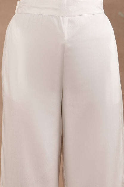 W for Woman White Floral Printed Pure Cotton Top And Parallel Pants Set