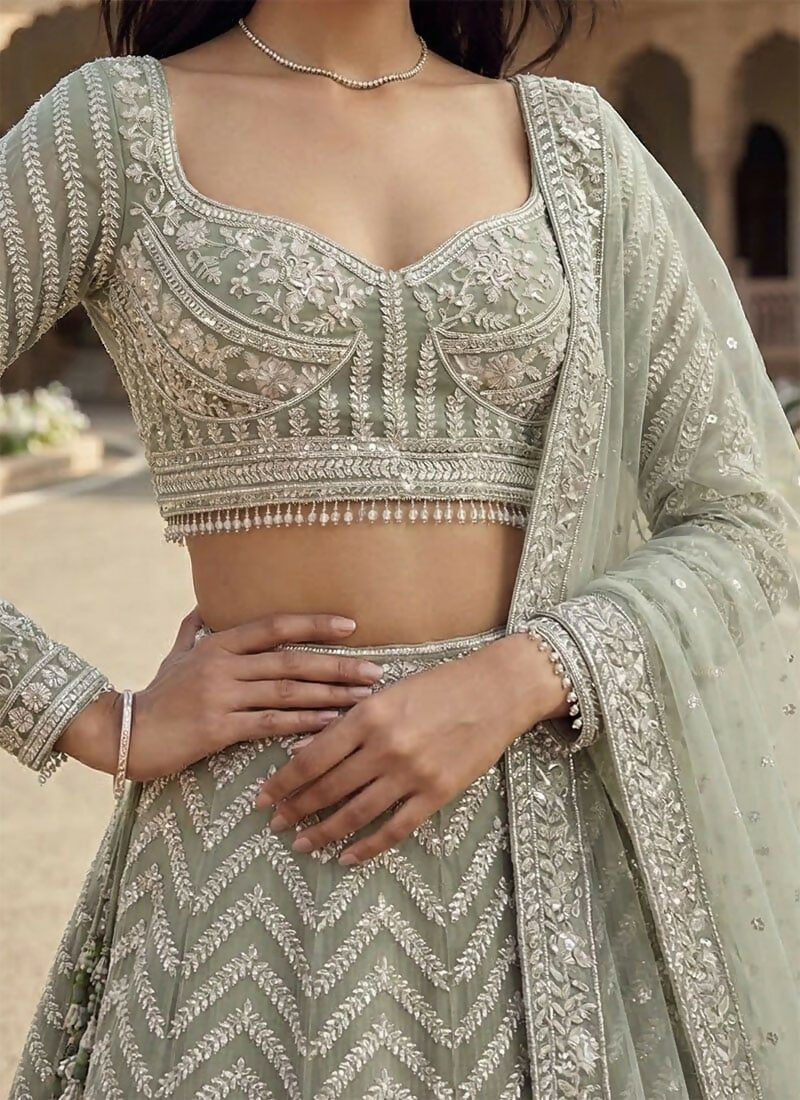 Lehenga Mart Grey Georget Designer Bollywood Style Wedding Wear Lehenga Choli