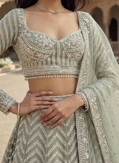 Lehenga Mart Grey Georget Designer Bollywood Style Wedding Wear Lehenga Choli
