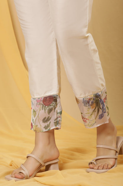 W for Woman White Layered Organza Floral Printed Kurta