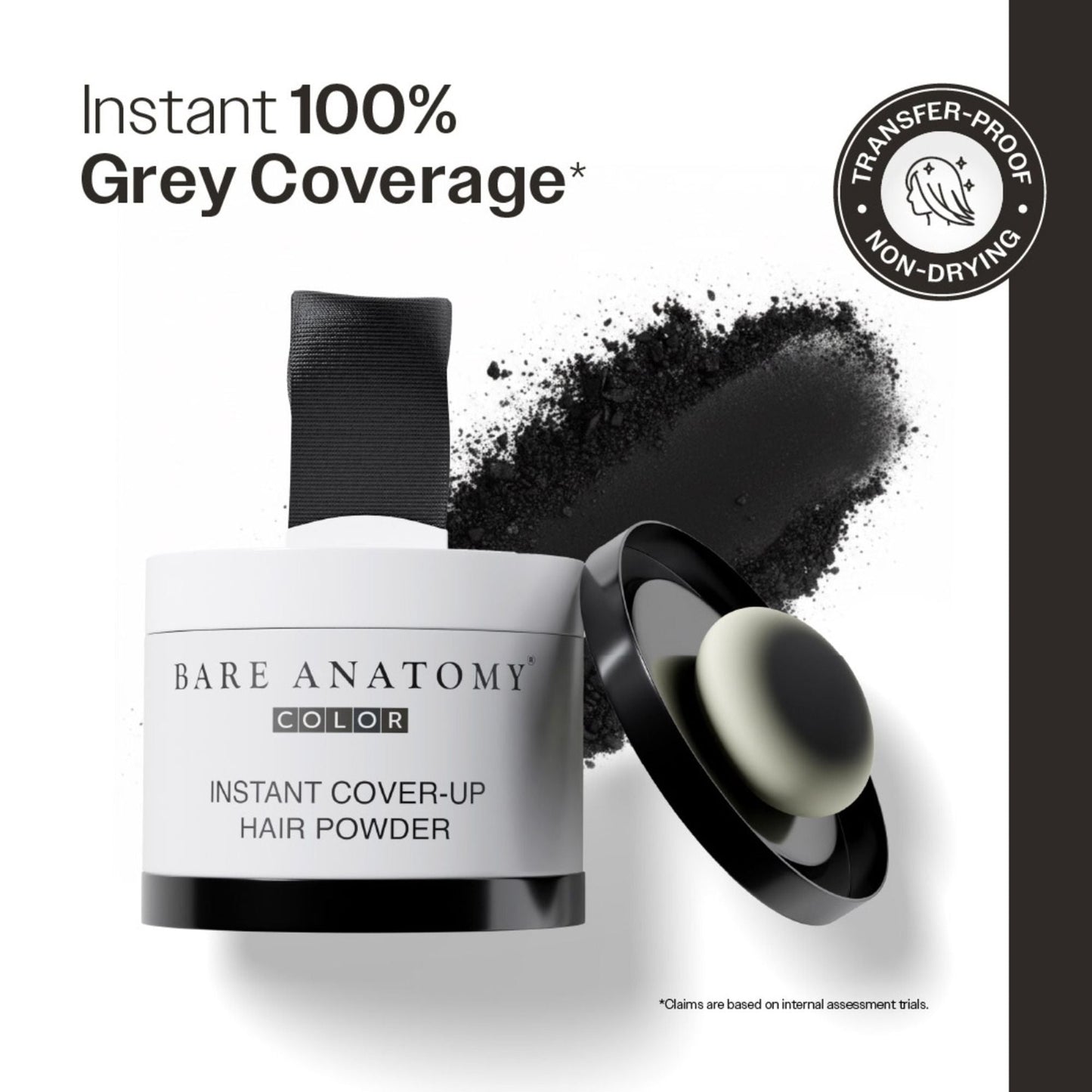 Bare Anatomy Cover-Up Hair Powder 100% Instant Grey Coverage Seamless Natural Finish - Black